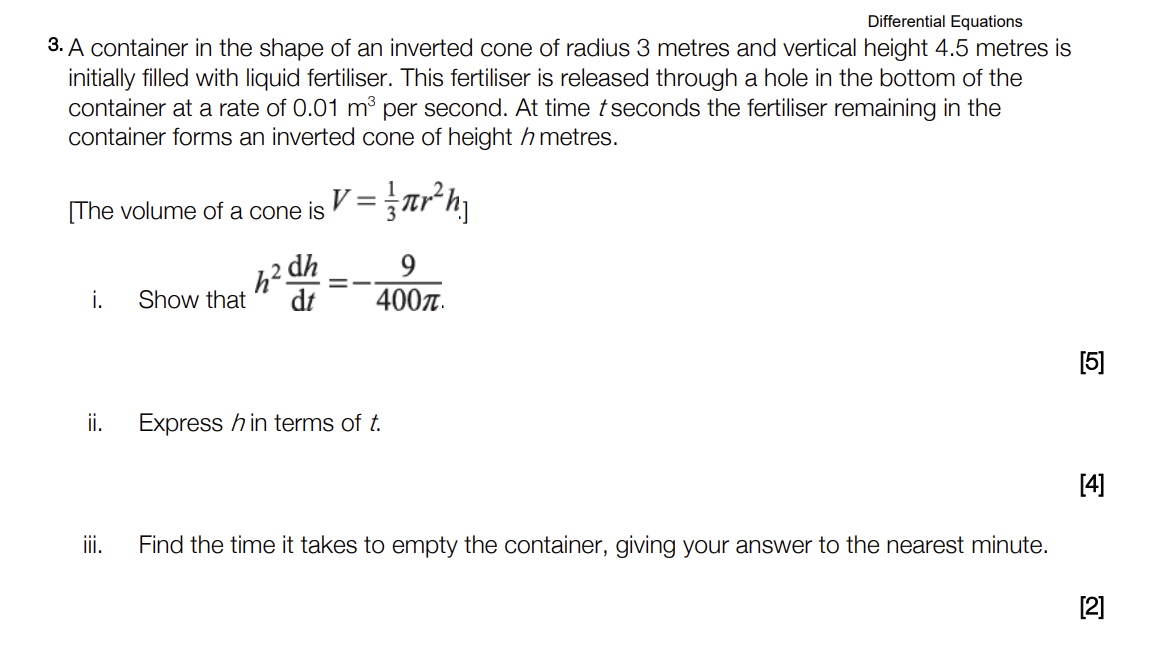 Solved: Differential Equations ³ A container in the shape of an ...