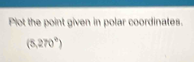 Plot the point given in polar coordinates.
(5,270°)