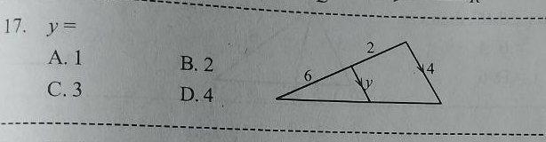 y=
A. 1 B. 2
C. 3 D. 4