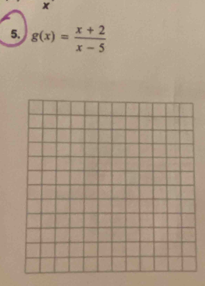 x
5. g(x)= (x+2)/x-5 