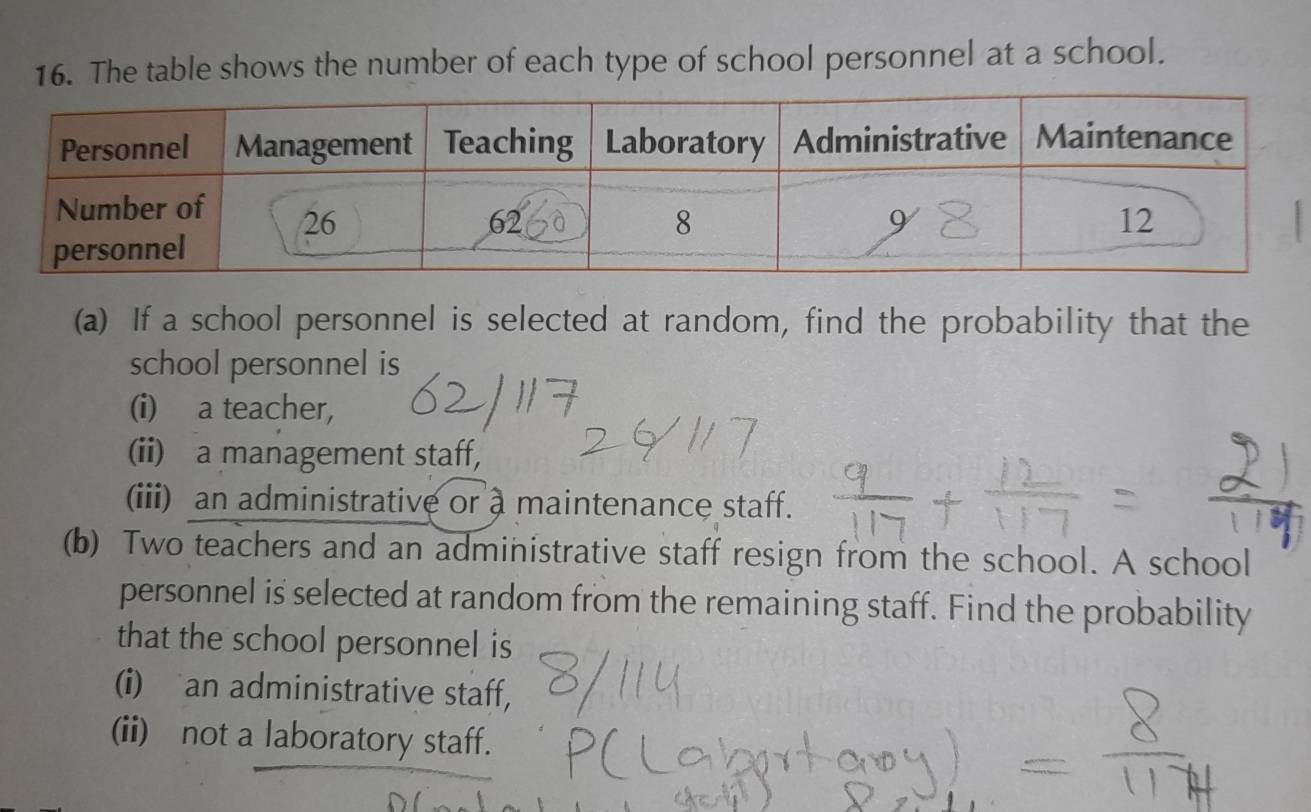 Solved: The table shows the number of each type of school personnel at ...