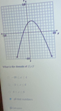 -10≤ x<4</tex>
-2≤ x≤ 6
0
all real numbers
Calytoter