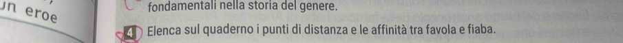 fondamentali nella storia del genere. 
n eroe 
Elenca sul quaderno i punti di distanza e le affinità tra favola e fiaba.