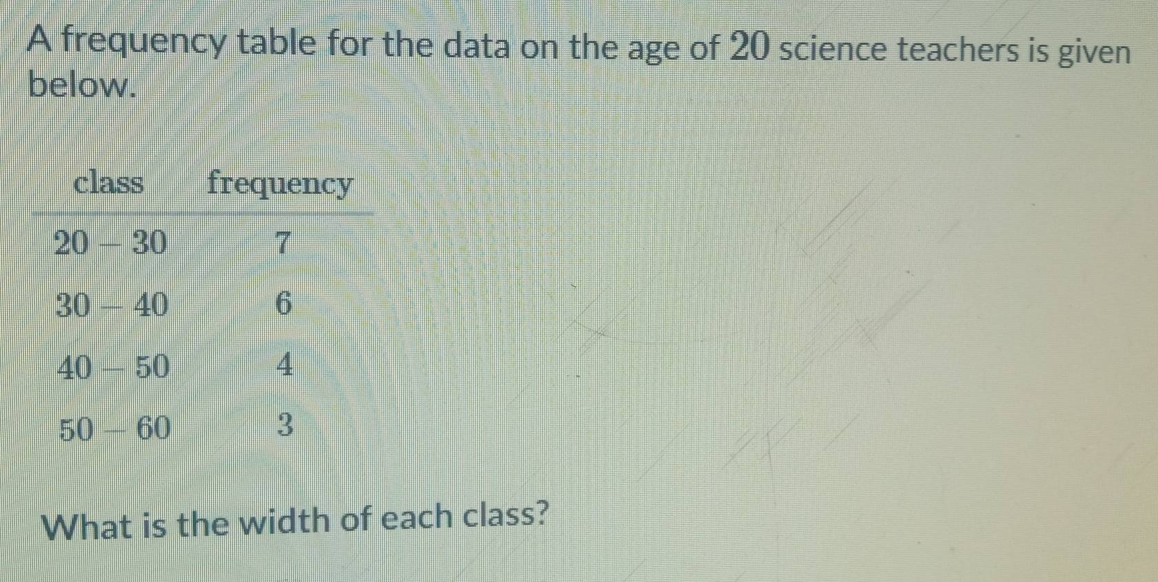 Solved: A frequency table for the data on the age of 20 science ...