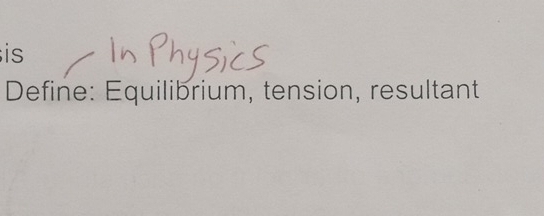 is 
Define: Equilibrium, tension, resultant