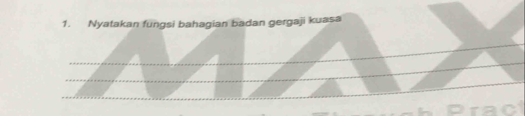 Nyatakan fungsi bahagian badan gergaji kuasa 
_ 
__ 
_ 
_ 
_