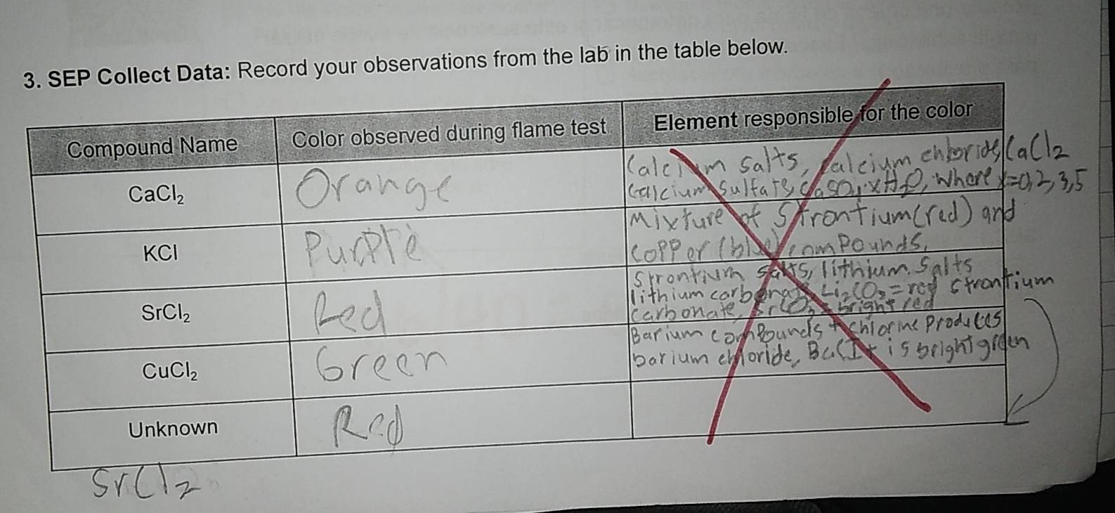 ord your observations from the lab in the table below.