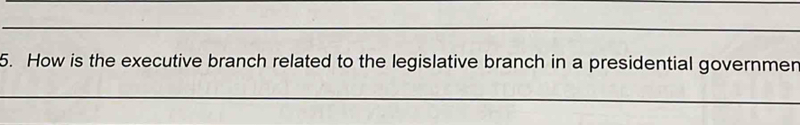 How is the executive branch related to the legislative branch in a presidential governmen