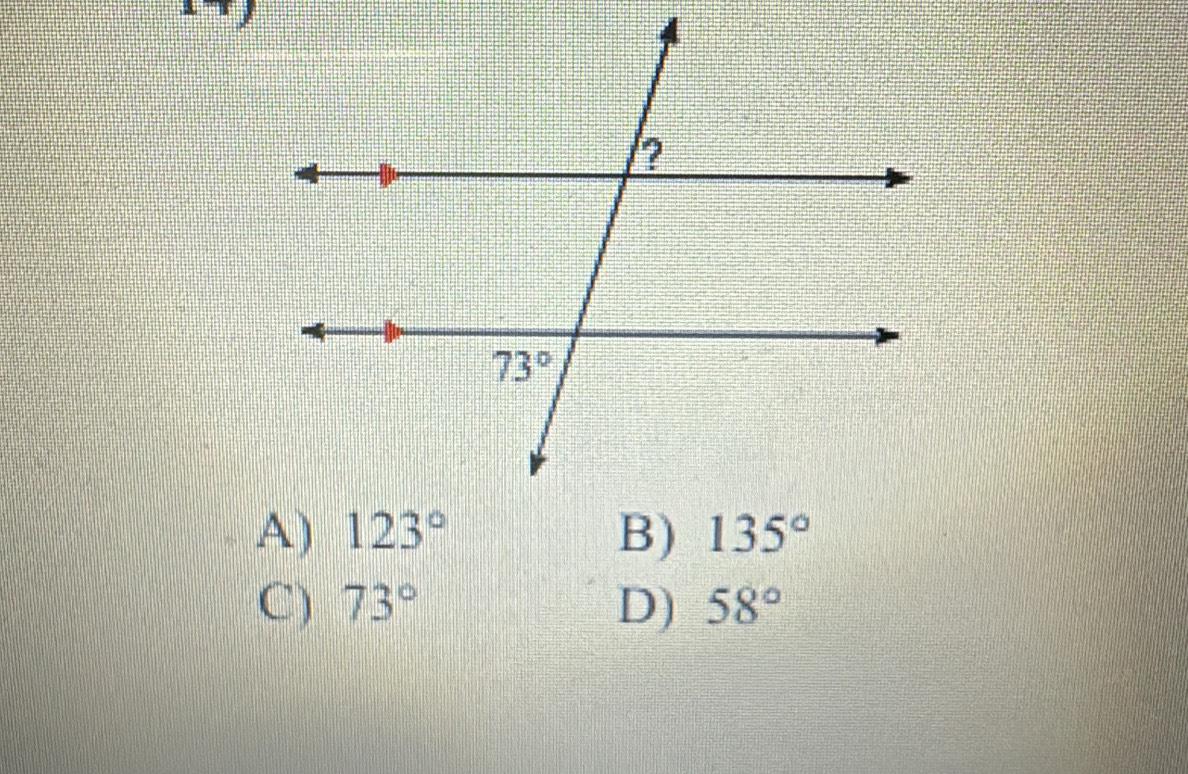 a `
C) 73° D) 58°