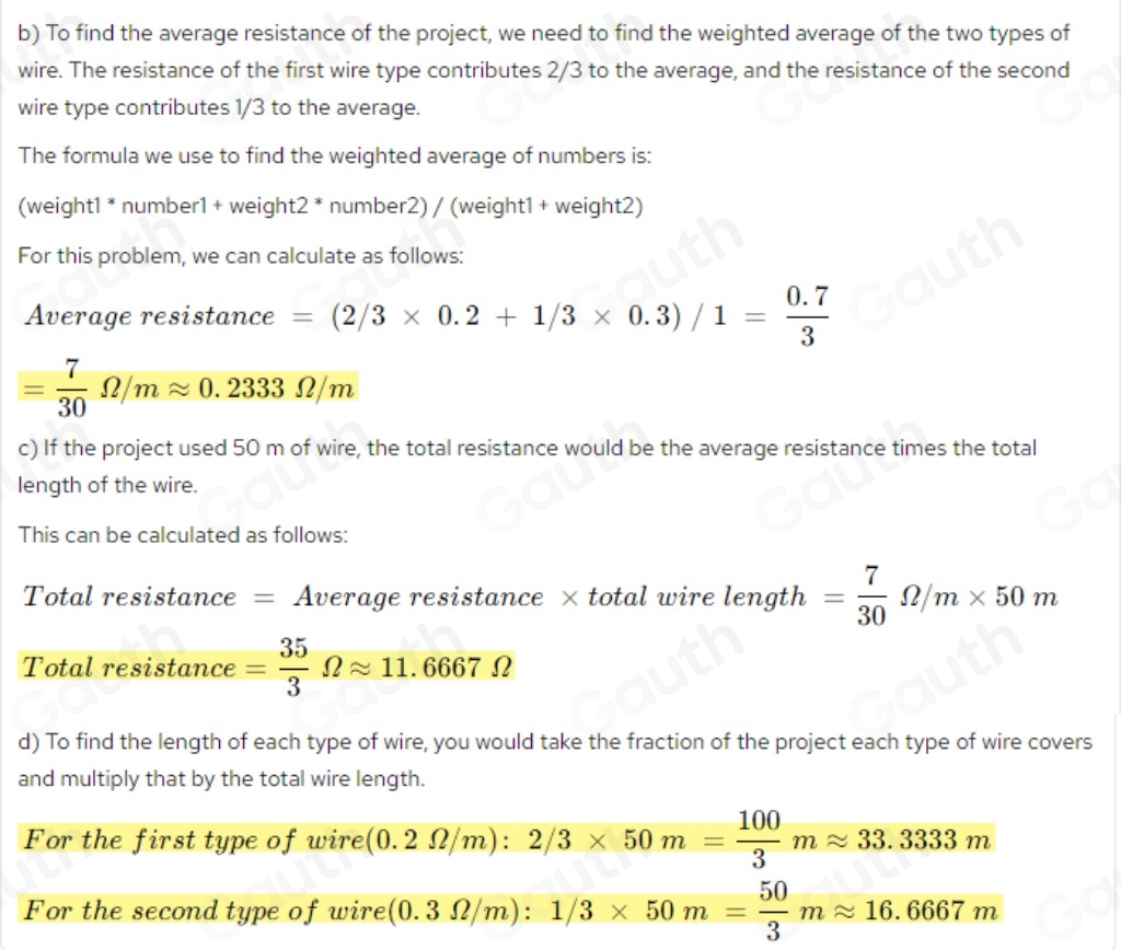 Solved: Two thirds of a project is wired using wire with resistance of ...