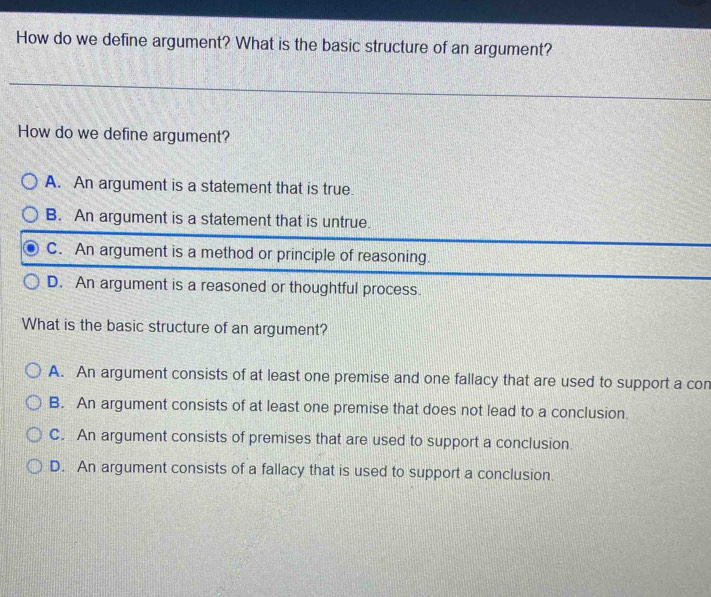 Solved: How do we define argument? What is the basic structure of an ...