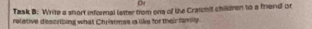 Or 
Task B: Write a short informal letter from one of the Cratnit children to a friend or 
reletive describing what Christmas is like for their famly.