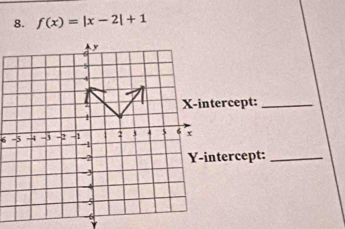 f(x)=|x-2|+1
ercept:_ 
6 
tercept:_