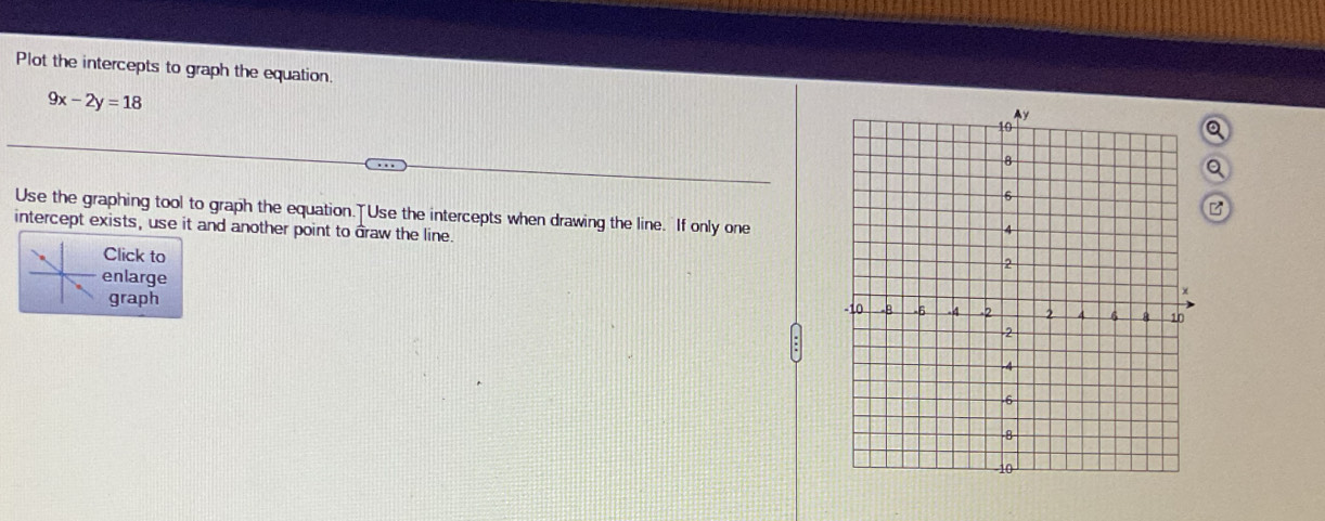 Solved: Plot the intercepts to graph the equation. 9x-2y=18 a Use the ...