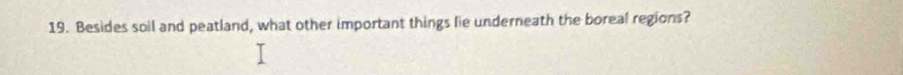 Besides soil and peatland, what other important things lie underneath the boreal regions?