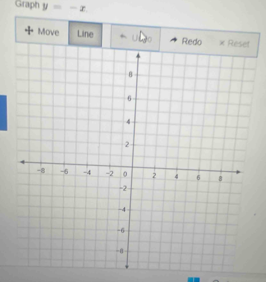 Graph y=-x. 
Move Line Redo × Reset