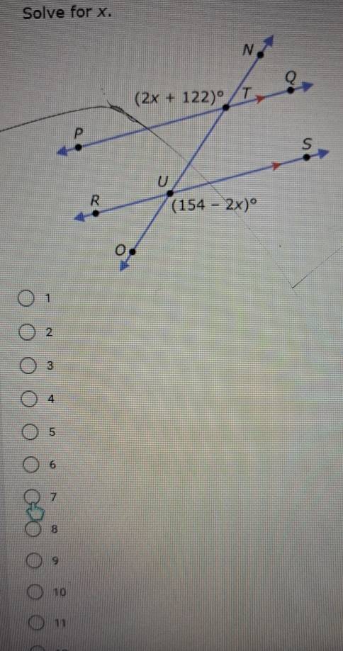 Solve for x.
2
3
4
5
6
7
8
9
10
11