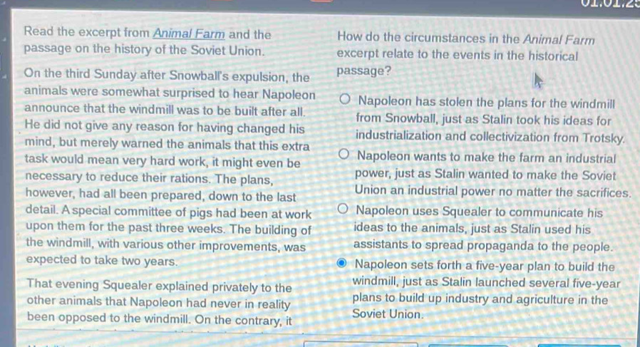 Solved: Read the excerpt from Animal Farm and the How do the ...