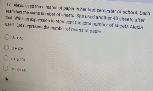 Solved: Alexia used three reams of paper in her first semester of ...