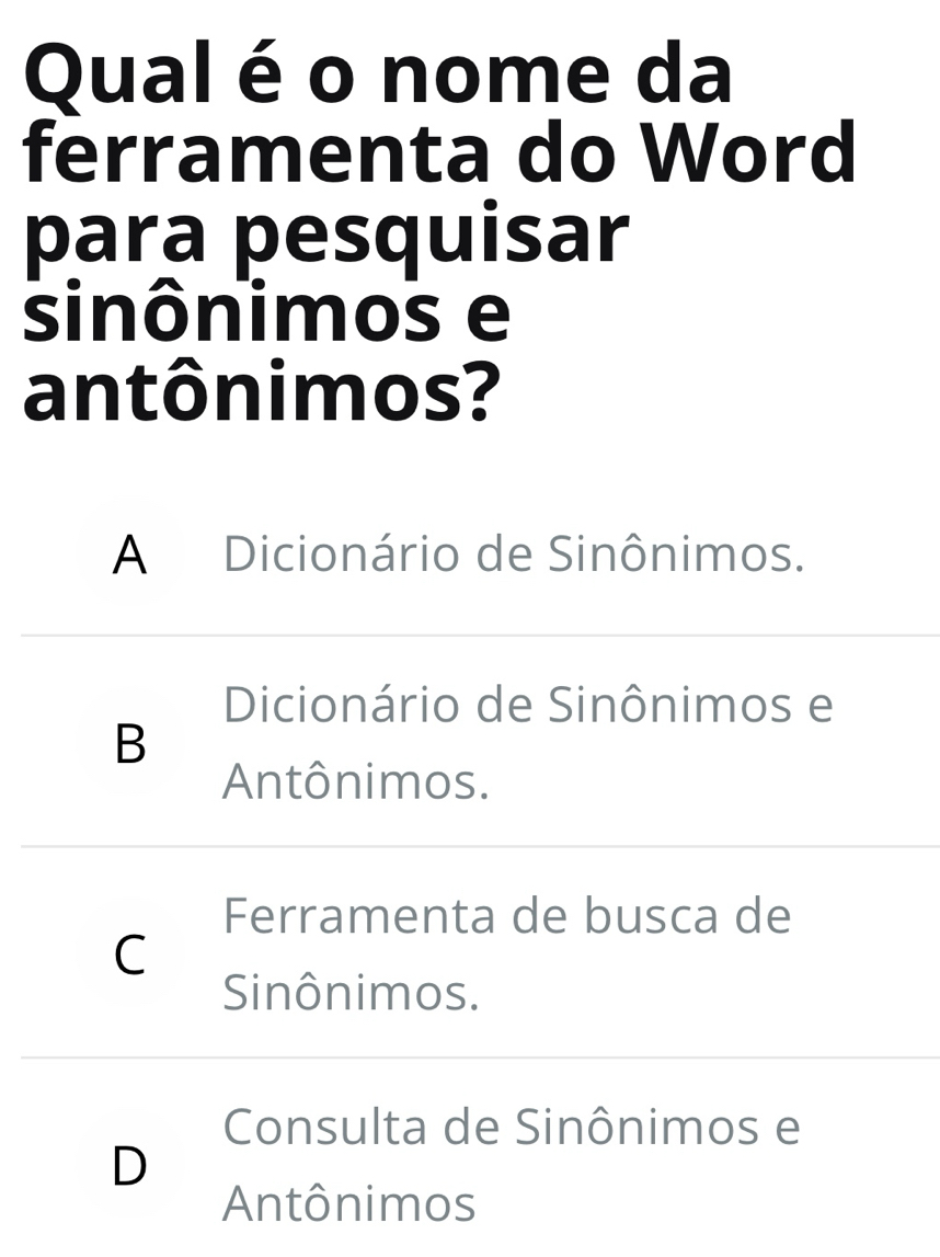 Resolvido:Qual é o nome da ferramenta do Word para pesquisar sinônimos ...