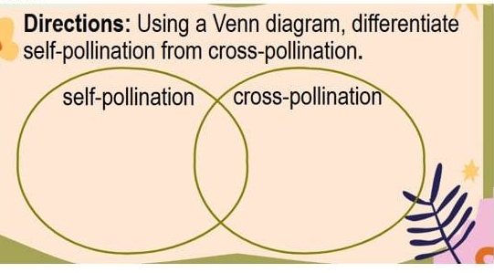 Directions: Using a Venn diagram, differentiate 
self-pollination from cross-pollination.