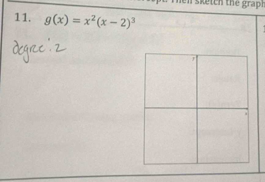 hen sketch the graph 
11. g(x)=x^2(x-2)^3