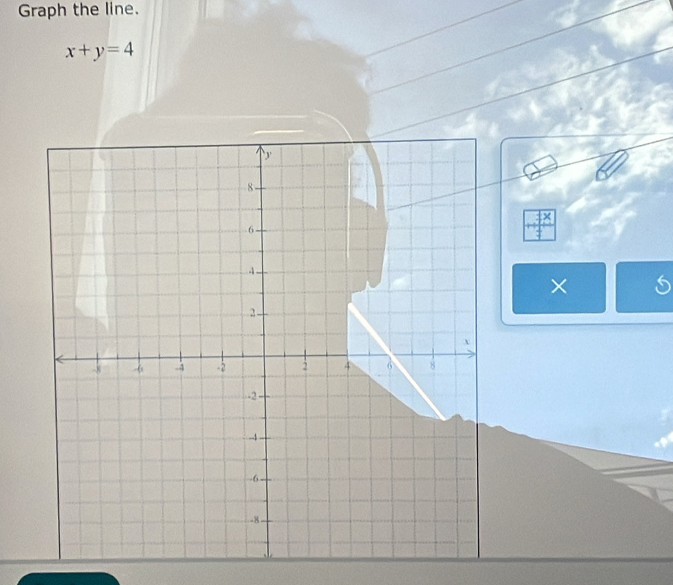 Graph the line.
x+y=4
×