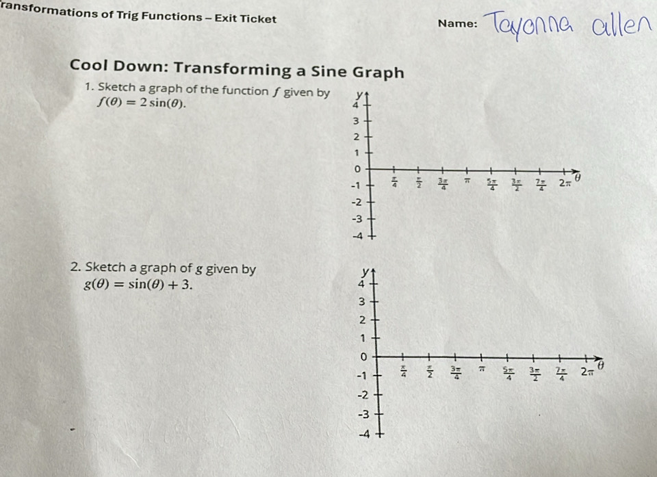 Solved: Transformations of Trig Functions - Exit Ticket Name: Cool Down ...