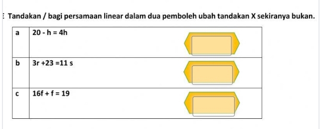 Tandakan / bagi persamaan linear dalam dua pemboleh ubah tandakan X sekiranya bukan.