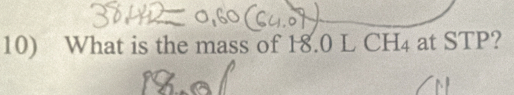 What is the mass of 18. 0LCH_4 at STP?