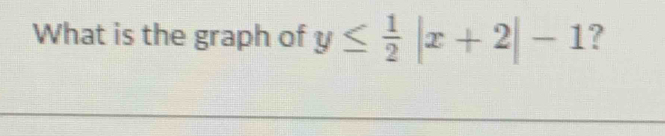 What is the graph of y≤  1/2 |x+2|-1 ?