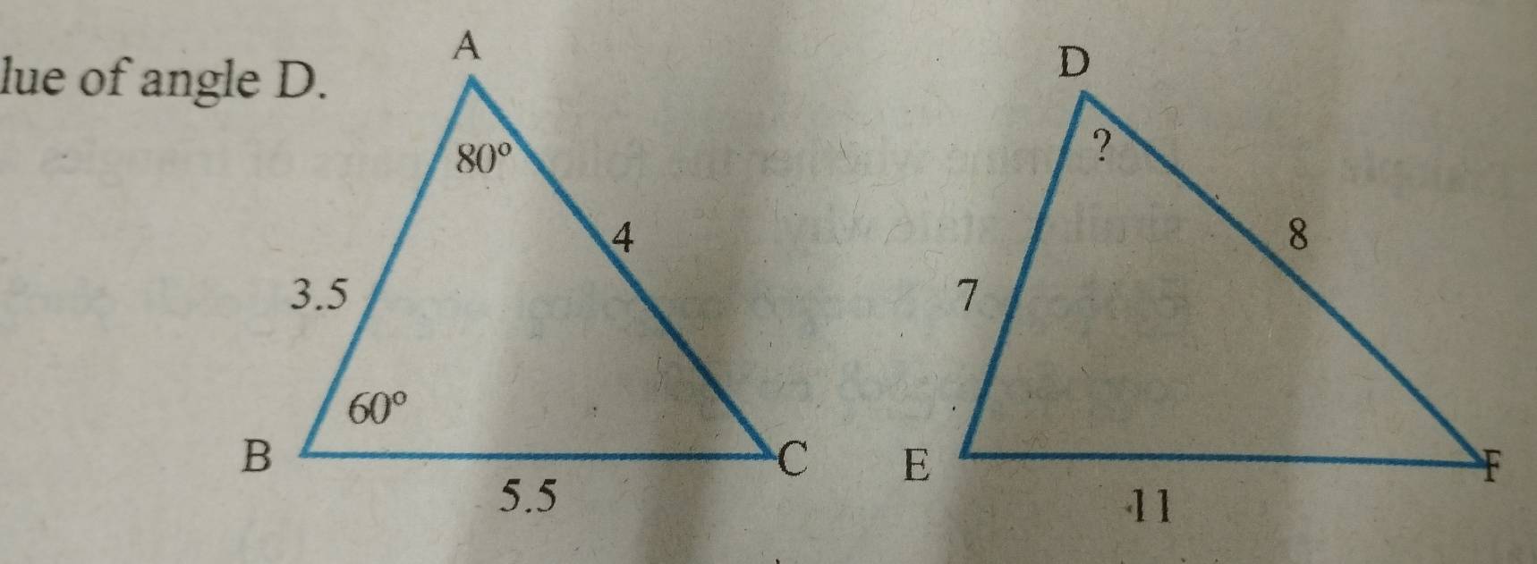 lue of angle D.