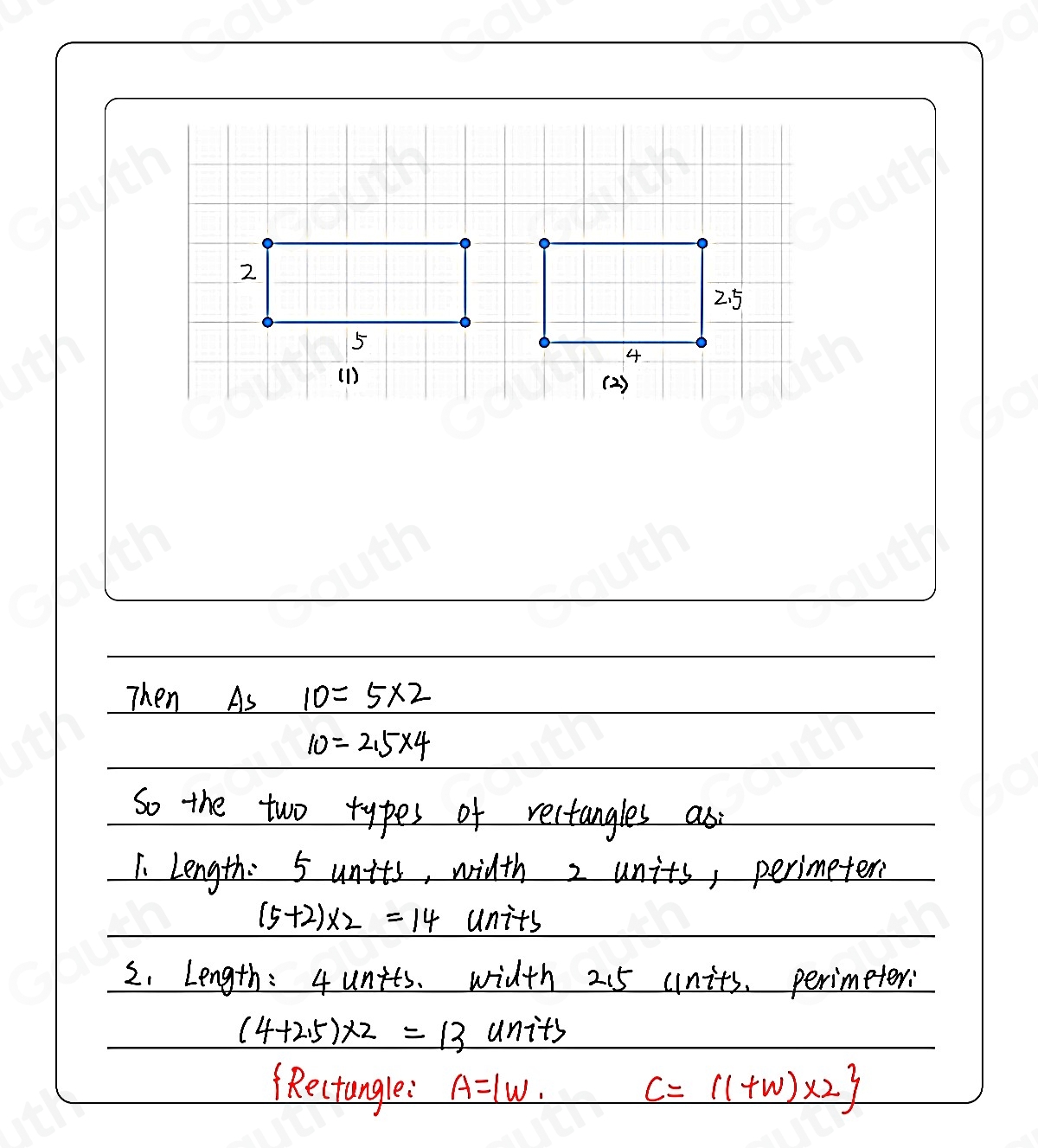 Solved: Draw two different rectangles that have an area of 10 square ...