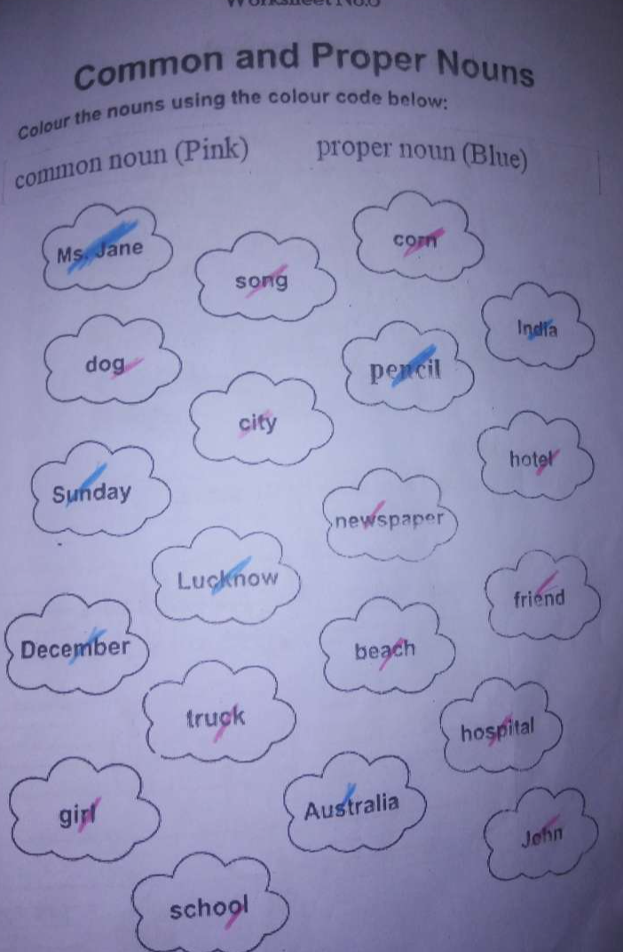 Solved: Common and Proper Nouns Colour the nouns using the colour code ...