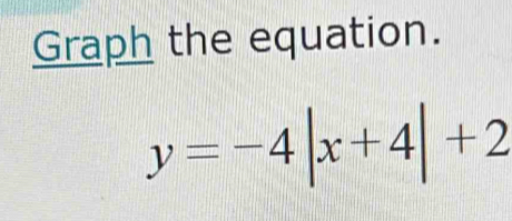 Graph the equation.
y=-4|x+4|+2