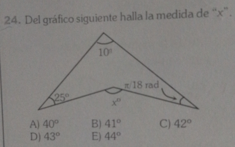 Del gráfico siguiente halla la medida de “x”.
A) 40° B) 41° C) 42°
D) 43° E) 44°