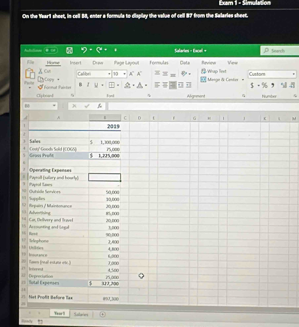 Solved: Exam 1 - Simulation On the Year1 sheet, in cell B8, enter a ...