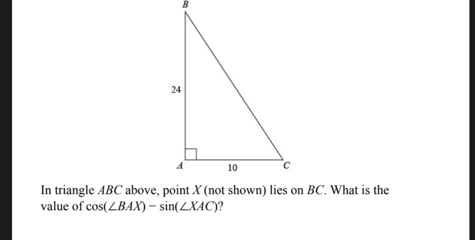 value of cos (∠ BAX)-sin (∠ XAC) ?