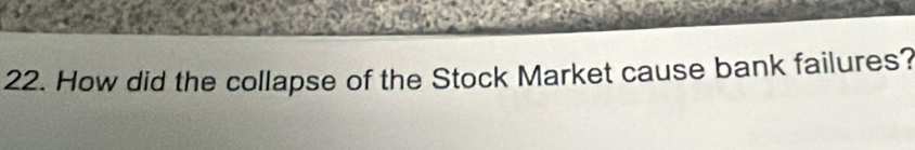 How did the collapse of the Stock Market cause bank failures?