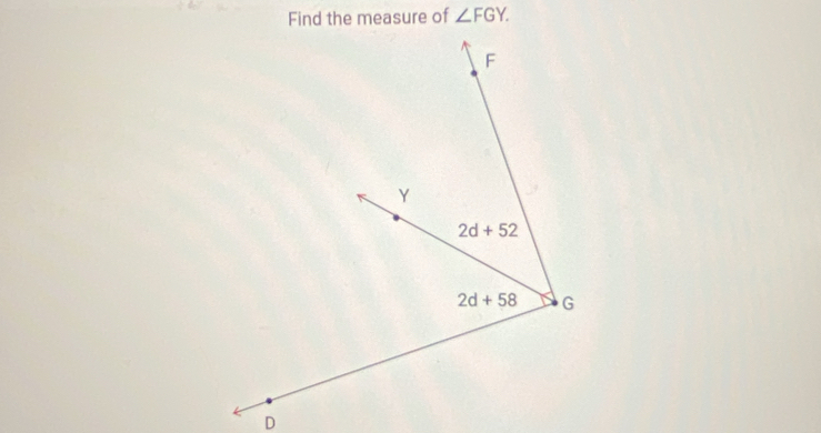 Find the measure of ∠ FGY.