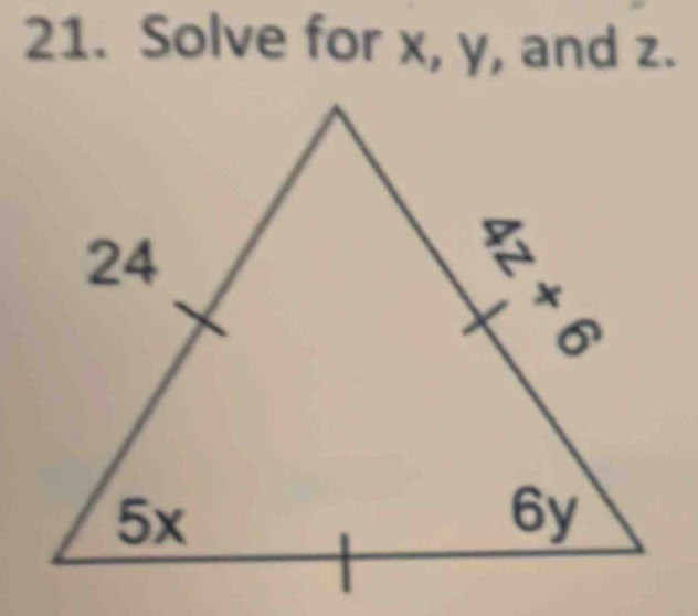 Solve for x, y, and z.