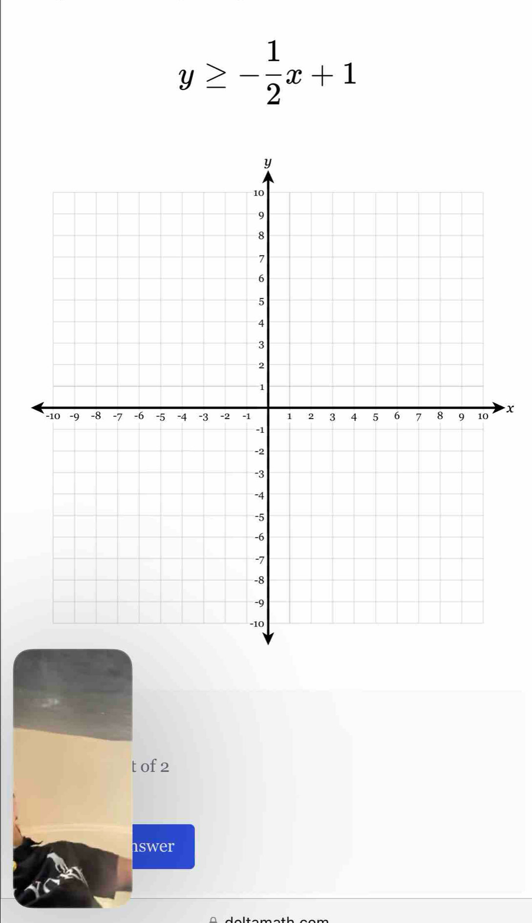 y≥ - 1/2 x+1
x
t of 2
hswer