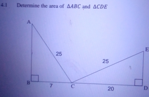 4.1 Determine the area of △ ABC and △ CDE