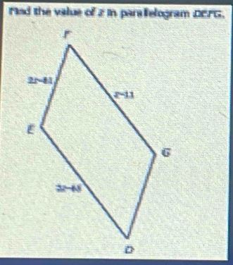 Mad the value of 2 in paraelogram DEFG.