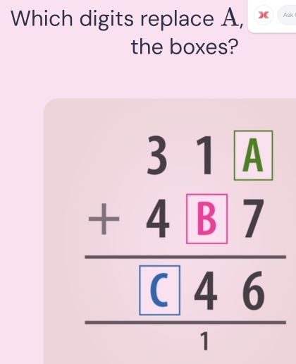 Which digits replace A, ) Ask 
the boxes?