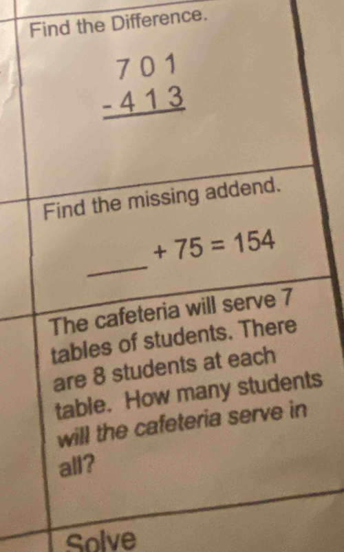 the Difference.
s
Solve