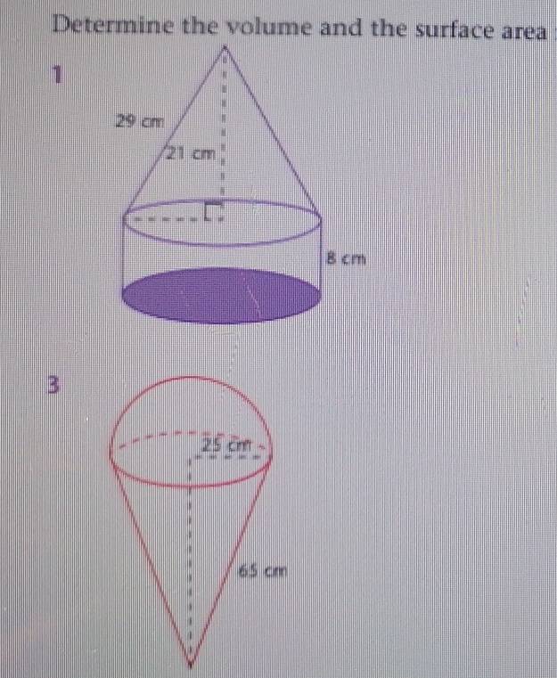 Determine the volume and the surface area 
1 
3