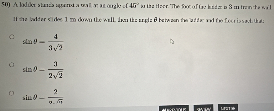 Solved: A ladder stands against a wall at an angle of 45° to the floor ...
