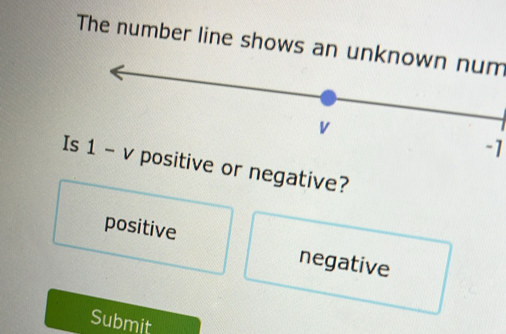 Solved: The number line shows an unknown num -1 Is 1 - v positive or ...