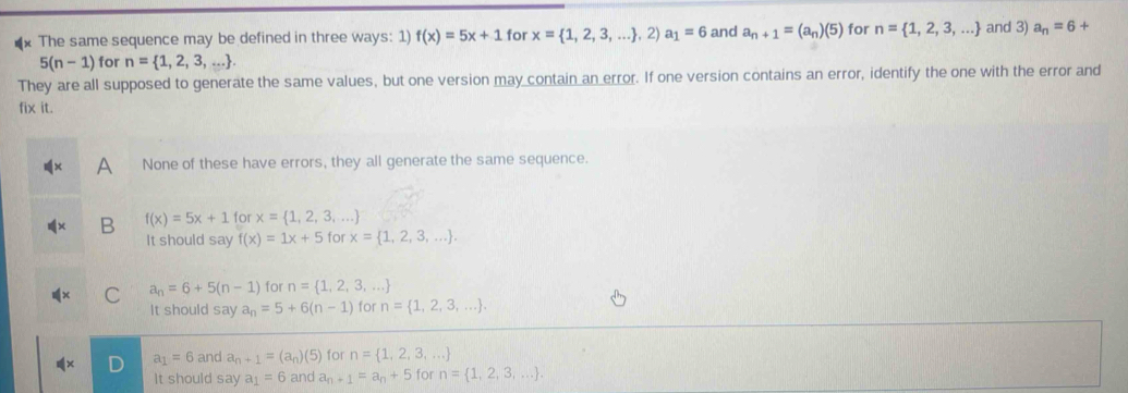 Solved: × The same sequence may be defined in three ways: 1) f(x)=5x+1 ...